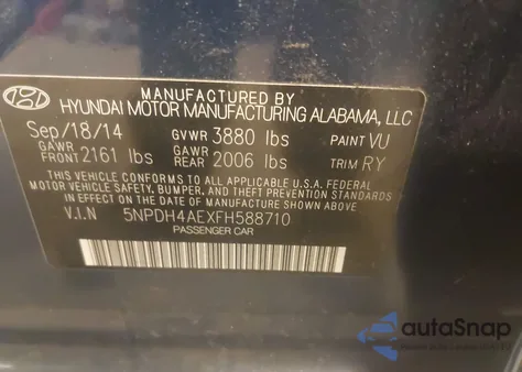 2015 Hyundai Elantra Se z USA, uszkodzony, nr VIN 5NPDH4AEXFH588710